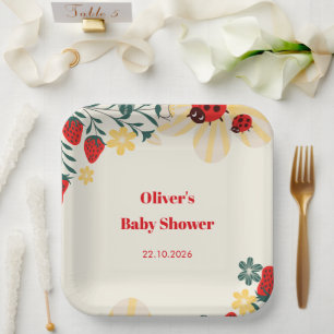 Marienkäfer & Erdbeere-Baby-Party Pappteller