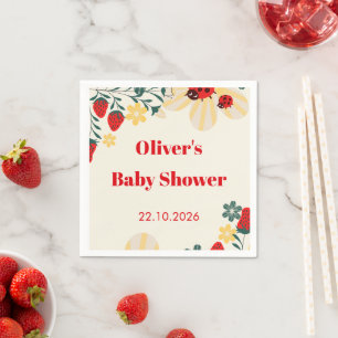 Marienkäfer & Erdbeeren-Baby-Party Serviette