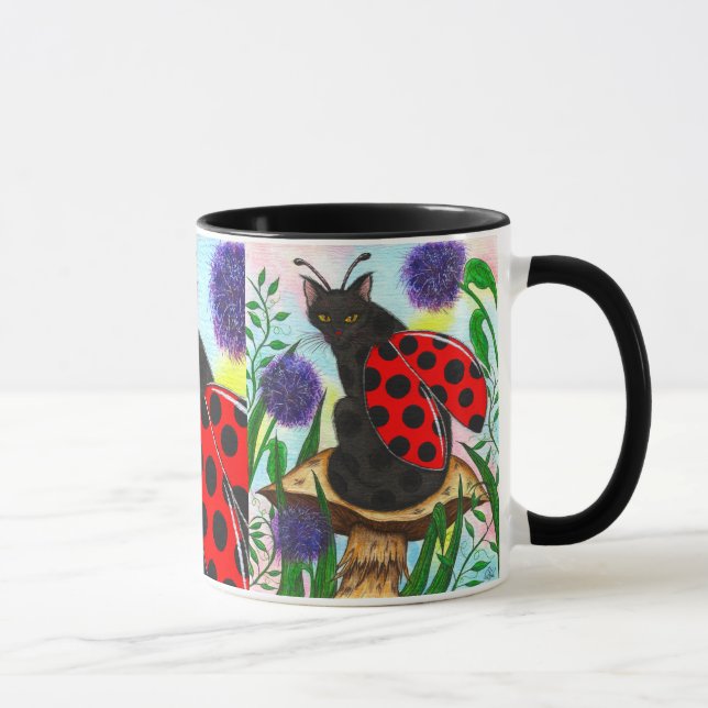 Marienkäfer-feenhafte Katzen-Fantasie-Kunst-Tasse Tasse (Rechts)