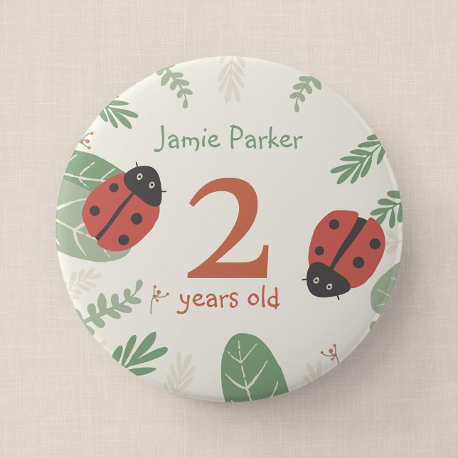 Marienkäfer-Geburtstagsabzeichen mit individuellem Button (Ladybird Meadow - 4" Big Birthday Button Badge)