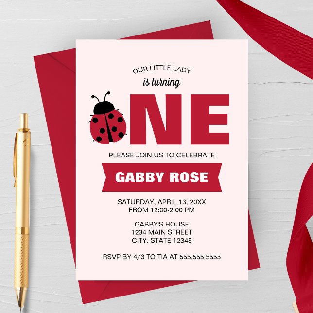 Marienkäfer Geburtstagseinladung zum ersten Geburt Einladung (Our Little Lady Is Turning One | Love Bug First Birthday | Garden Spring Birthday Party Invitation)