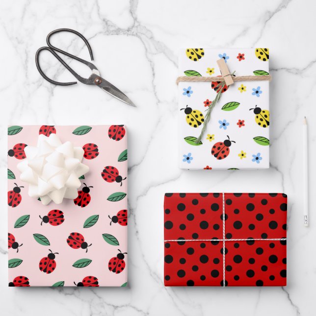 Marienkäfer Geschenkpapier Set (Vorderseite)