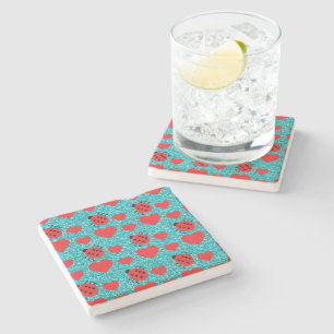Marienkäfer Glückliches Insekt Rote Herzen Schwarz Steinuntersetzer