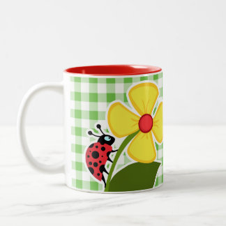 Marienkäfer; Grünes kariertes; Gingham Zweifarbige Tasse