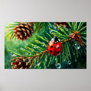 Marienkäfer Kiefernzweig Natur Wanddekoration Bota Poster