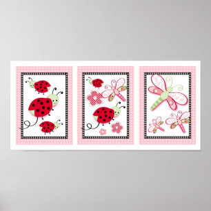 Marienkäfer Libelle Blumen Kinderzimmer Wandbild D Poster