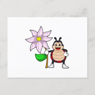 Marienkäfer mit Blume.PNG Postkarte