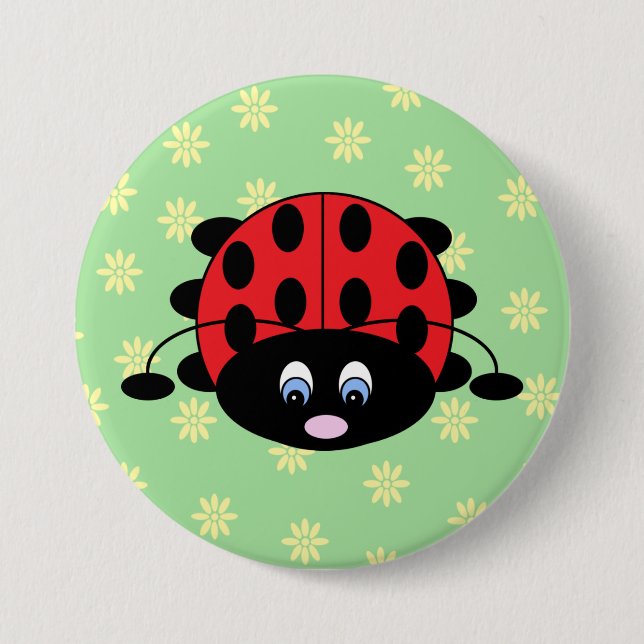 Marienkäfer mit Blumen-Knopf Button (Vorderseite)
