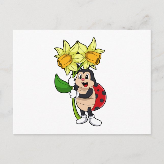 Marienkäfer mit Narzissenblume Postkarte (Vorderseite)