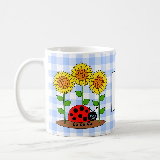 Marienkäfer mit Sonnenblume-blauem Kaffeetasse (Links)