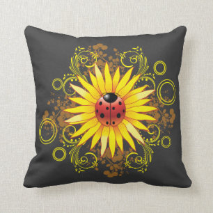 Marienkäfer-Sonnenblume-Entwurf Kissen