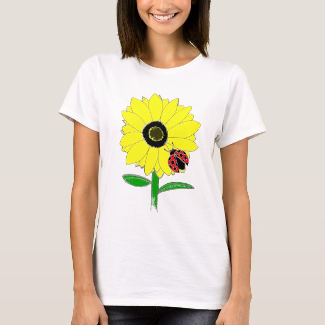 Marienkäfer u. Sonnenblume T-Shirt (Vorderseite)