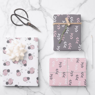Marienkäfer und Blätter Geschenkpapier Set von 3