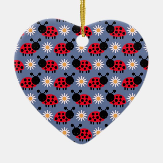 Marienkäfer und Gänseblümchen Muster Keramik Ornament (Vorne)