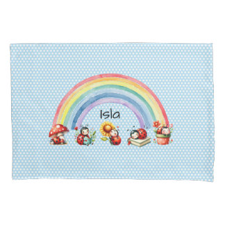 Marienkäfer und Regenbogen Blau gepunkteter Kinder Kissenbezug