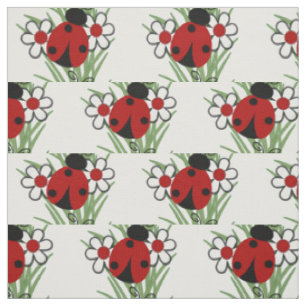Marienkäfer und zwei Gänseblümchen Stoff