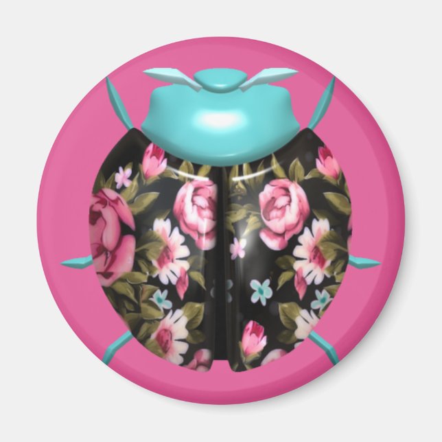Marienkäfer viktorianisches floral chintz rosa sch magnet (Vorne)