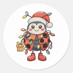 Marienkäfer Weihnachtsmann Hut Weihnachtsbeleuchtu Runder Aufkleber