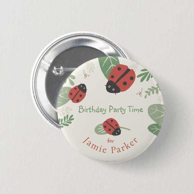 Marienkäfer-Wiese-Kinderparty-Gast-Button-Geschenk Button (Vorne & Hinten)
