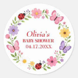 Marienkäfer Wildblumen Baby Mädchen Shower Runder Aufkleber