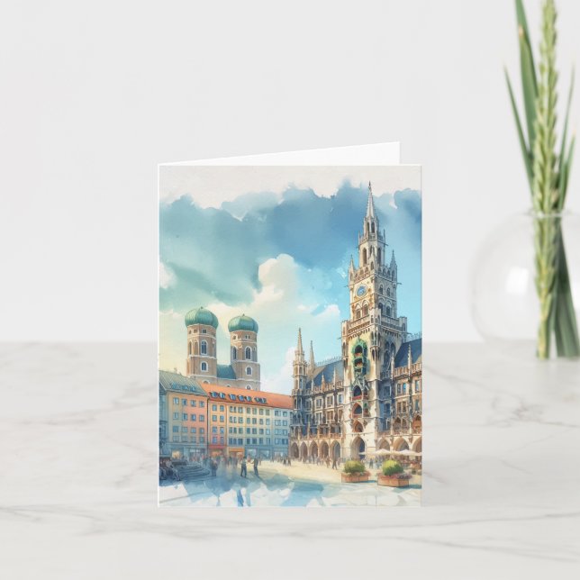 Marienplatz München Deutschland Wasserfarbe Karte (Vorderseite)