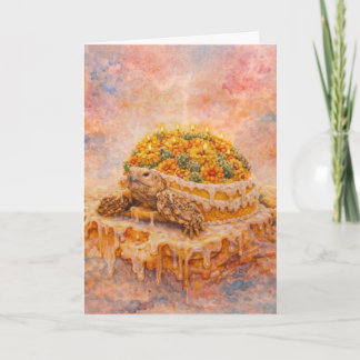 Marigold and cactus Sulcata Tortoise birthday cake Karte
