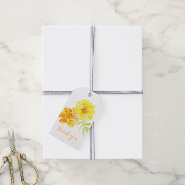 Marigold aquarelle fine art merci étiquettes (Avec de la ficelle)
