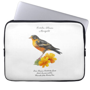 Marigold-Blume im Oktober und Bird Birth Laptopschutzhülle
