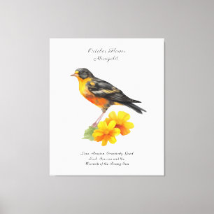 Marigold-Blume im Oktober und Bird Birth Leinwanddruck