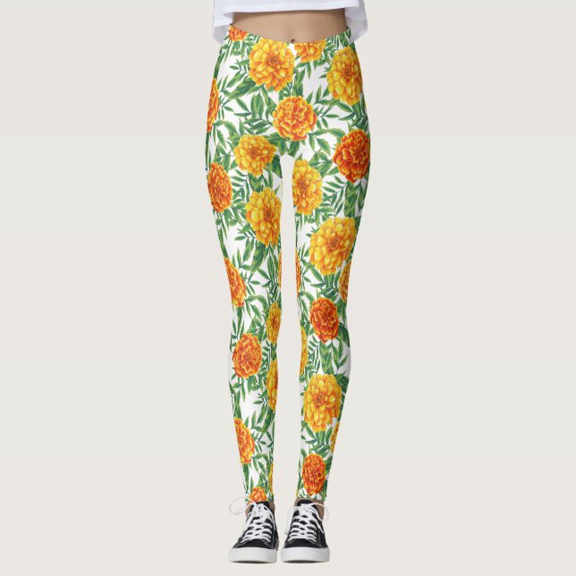 Marigold Blume Pattern Leggings (Vorderseite)