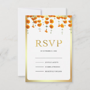 Marigold-Blumen Südindische Mandap Hindu-Hochzeit RSVP Karte