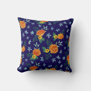 Marigold Borage Blume Navy Blue Kissen