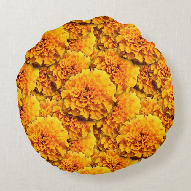 Marigold-Bouquet, goldgelb Rundes Kissen (Rückseite)