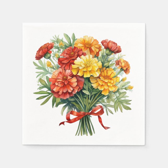 Marigold Bouquet Paper Napkins für Coctail & Party Serviette (Vorderseite)