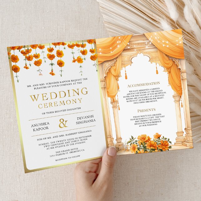 Marigold Floral South Indian Mandap Hindu Wedding Einladung (Von Creator hochgeladen)