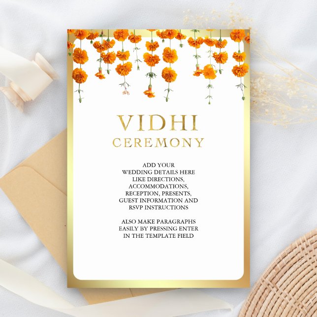 Marigold Floral South Indian Wedding Vidhi Begleitkarte (Von Creator hochgeladen)