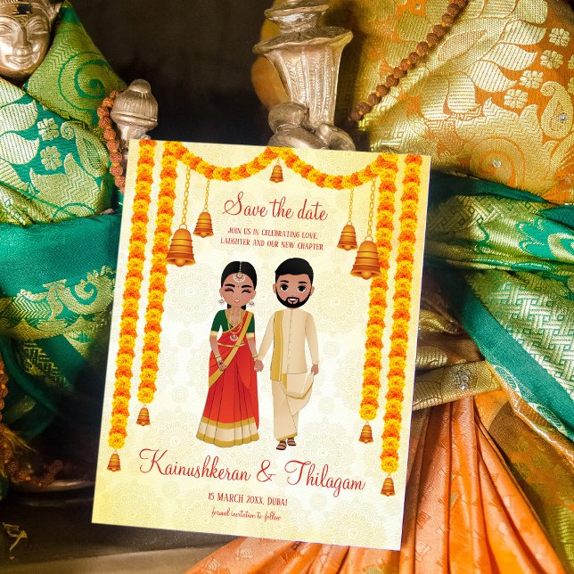 Marigold Garlands bells Tamil Telugu Save the Date (Von Creator hochgeladen)