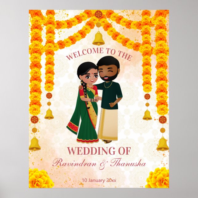 Marigold Garlands Glocken mit Tamil Telugu Empfang Poster (Vorne)