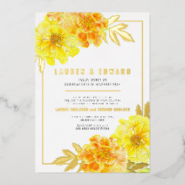 Marigold-Gelb-Orange-Goldfarbenhochzeit Folieneinladung