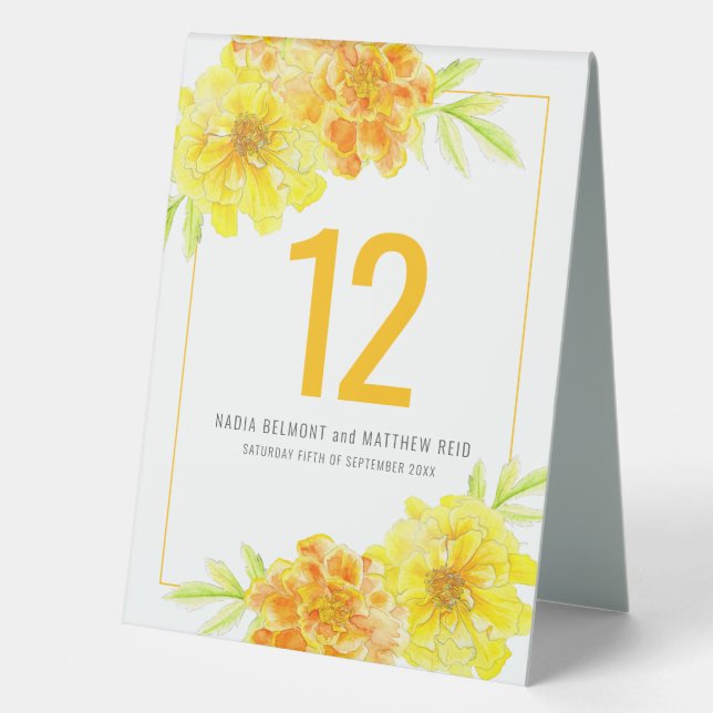 Marigold Gelbe Blume Hochzeitsveranstaltung Tischn Tischaufsteller (Vorderseite)