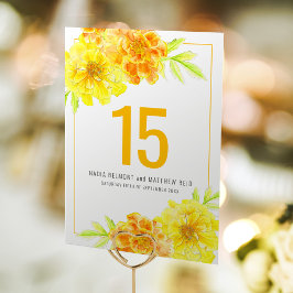 Marigold jaune fleur mariage numéro de table de l'