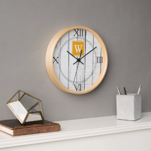 Marigold Rustic Monogram Clock Uhr