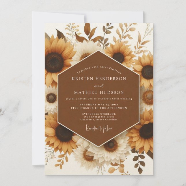 Marigold Rustic Sunflower Wedding Einladung (Vorderseite)