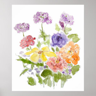 Marigold Verbena und Petunia Tinte und Aquarell Poster