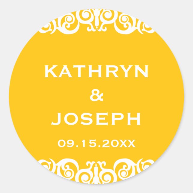 Marigold Victorian scroll mariage pour étiquette (Devant)