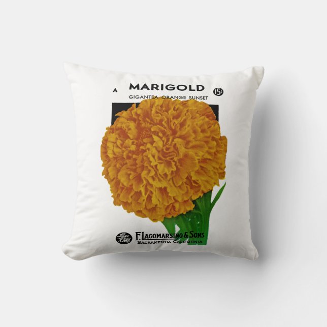 Marigold Vintag Seed Packet Kissen (Vorderseite)