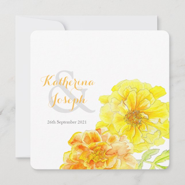 Marigolds Aquarellgelber Hochzeitsplatz einladen Einladung (Vorderseite)