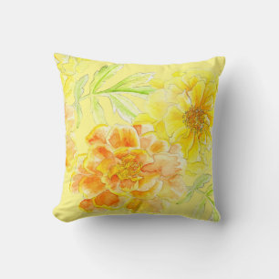 Marigolds Aquarellkunst Blumengelbes Kissen