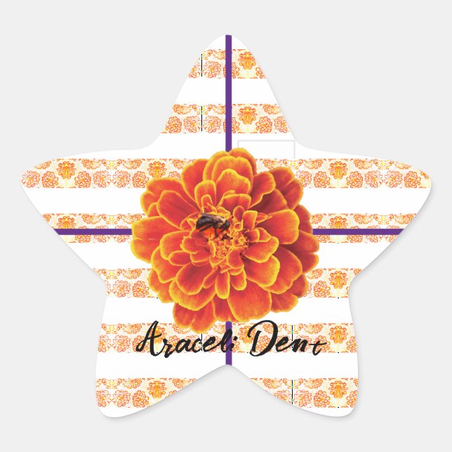 Marigolds und Biene Stern-Aufkleber (Vorderseite)