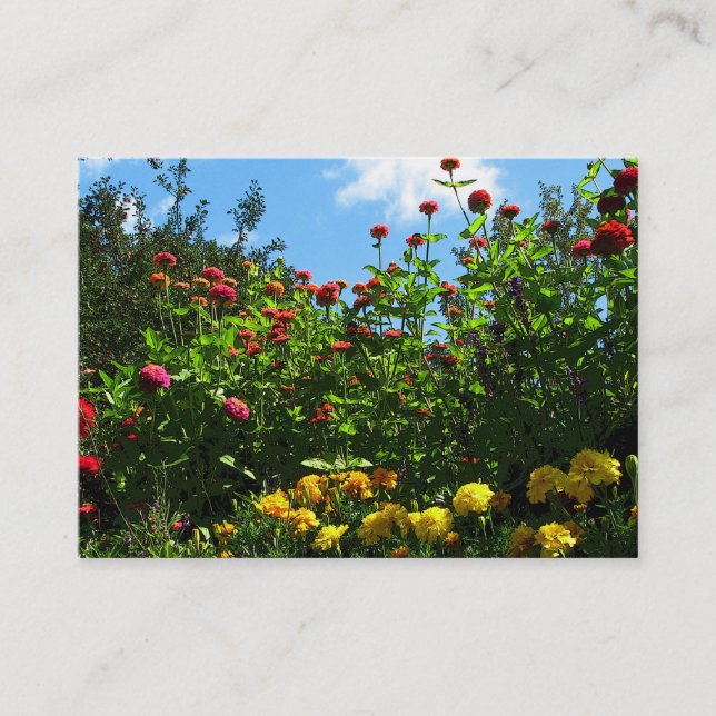 Marigolds, Zinnias und Blue Sky ATC Visitenkarte (Vorderseite)